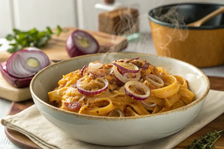 baked caramelized onion pasta